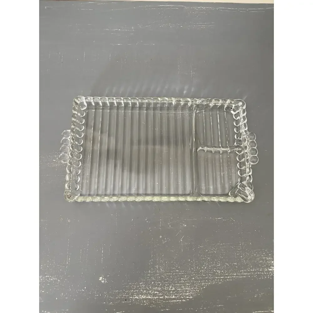 (4) Vintage Rectangular Hazel Atlas Snack & Sip Smoke Clear Glass Tray 1930's